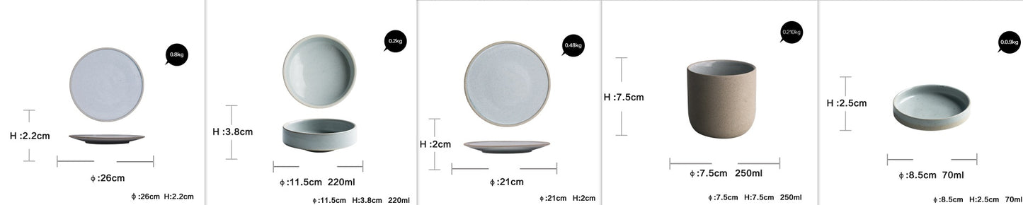 Nordic Style Porcelain Dinnerware Set – Flat Plates, Bowls & Sauce Plates with Sesame Glaze - Odyssey