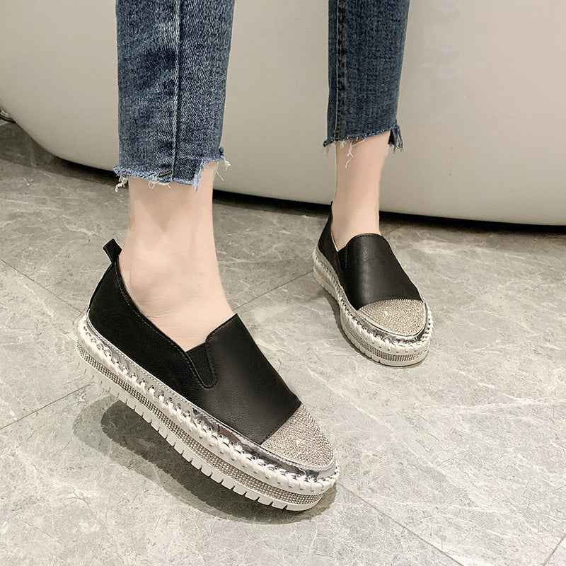 New round head rhinestone flat shoes