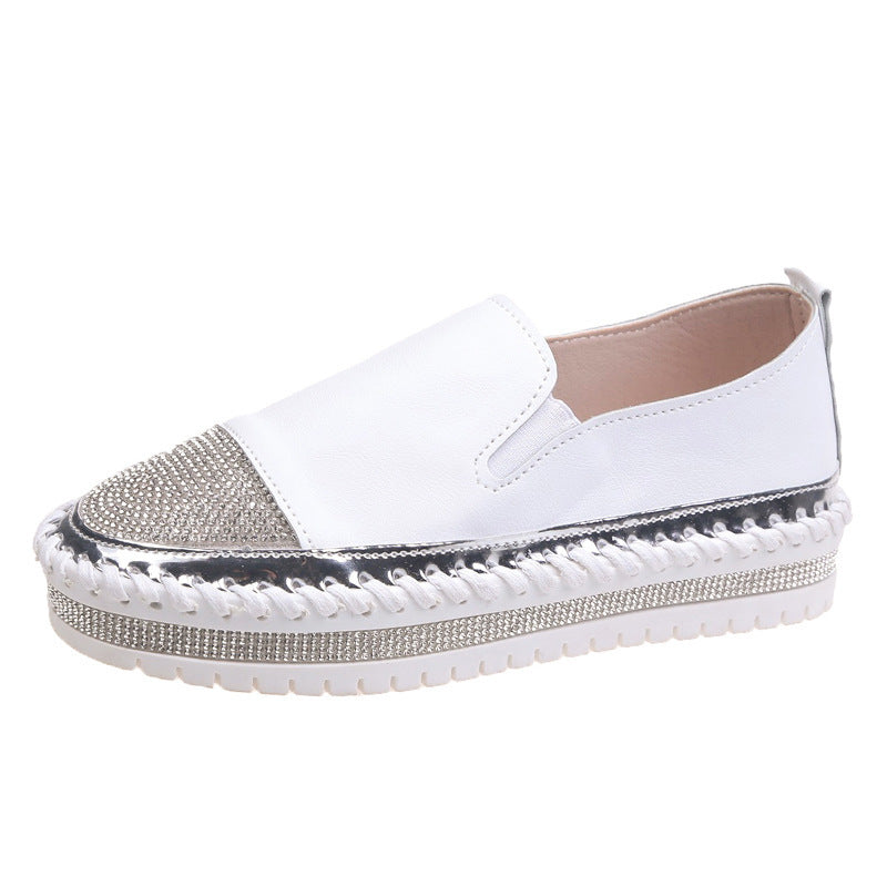 New round head rhinestone flat shoes