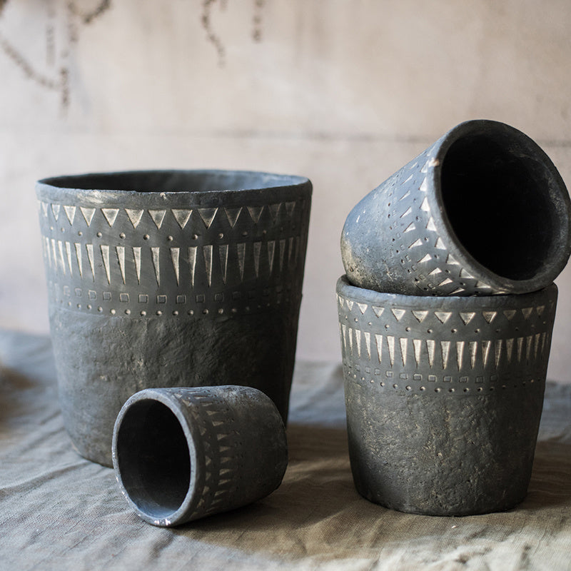 Black pottery cement decorative flower pot