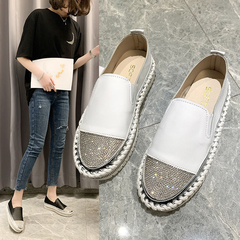 New round head rhinestone flat shoes