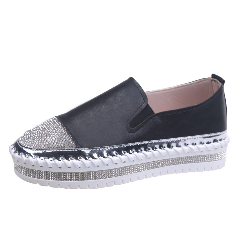 New round head rhinestone flat shoes