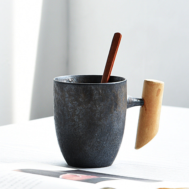 Creative Retro Ceramic Mug with Wooden Handle – Chinese Style Coffee Cup with Lid - Odyssey