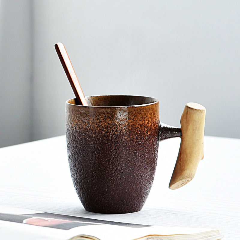 Creative Retro Ceramic Mug with Wooden Handle – Chinese Style Coffee Cup with Lid - Odyssey