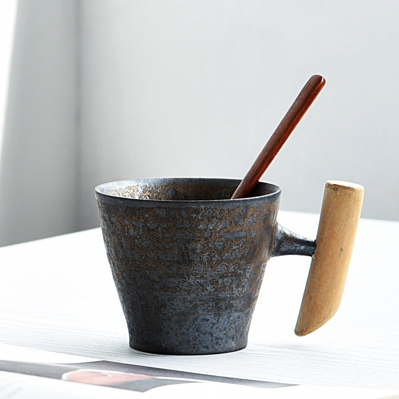 Creative Retro Ceramic Mug with Wooden Handle – Chinese Style Coffee Cup with Lid - Odyssey