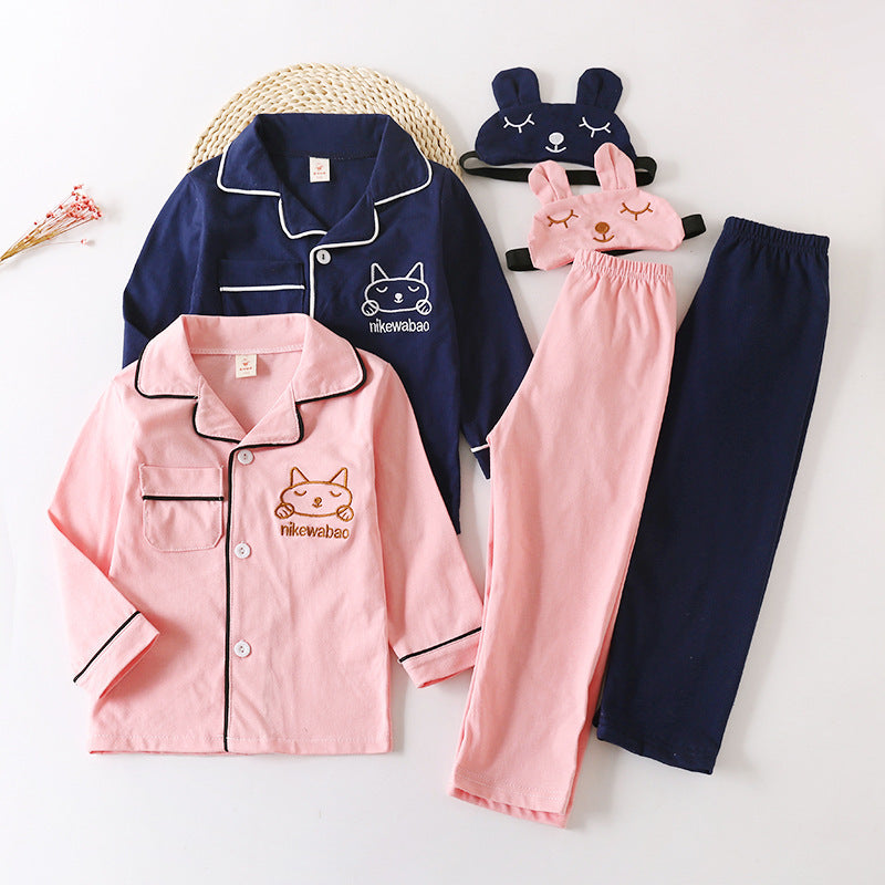 π§π§ Spring & Autumn Kids Homewear Set β Eye Mask Long Sleeve Pajamas