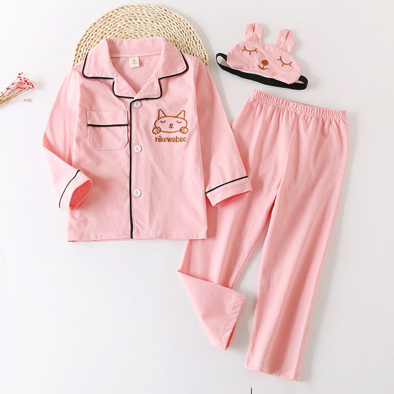 π§π§ Spring & Autumn Kids Homewear Set β Eye Mask Long Sleeve Pajamas