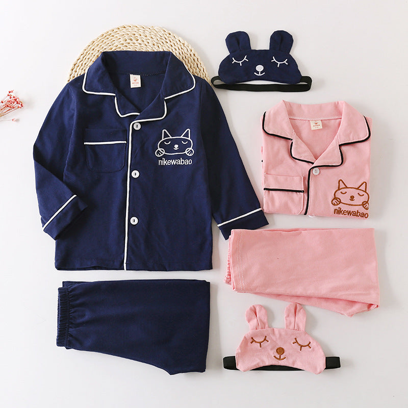π§π§ Spring & Autumn Kids Homewear Set β Eye Mask Long Sleeve Pajamas