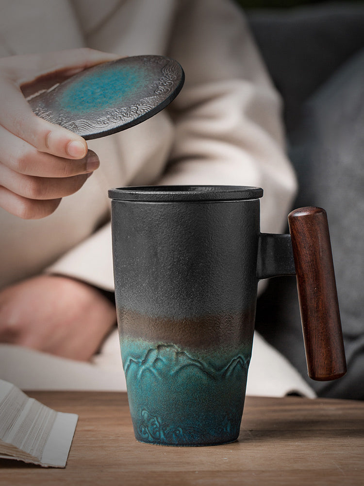 Ceramic Filter Tea Cup with Lid – European Style Mug for Office & Home Use - Odyssey