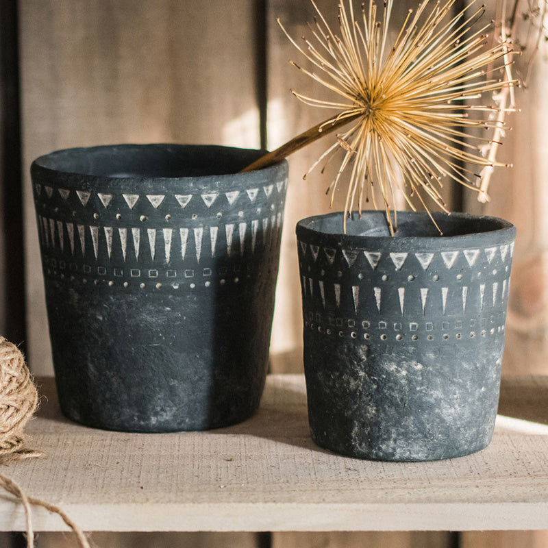 Black pottery cement decorative flower pot