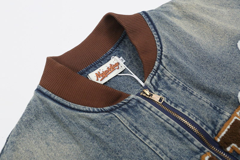 Letter Patch Embroidered Denim Baseball Cotton-padded Jacket Vintage