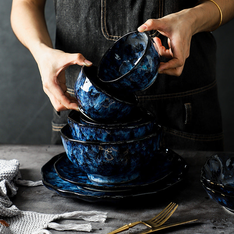 Blue Enchantress Ceramic Tableware Set – Luxury Hotel & Restaurant Plate and Bowl Collection