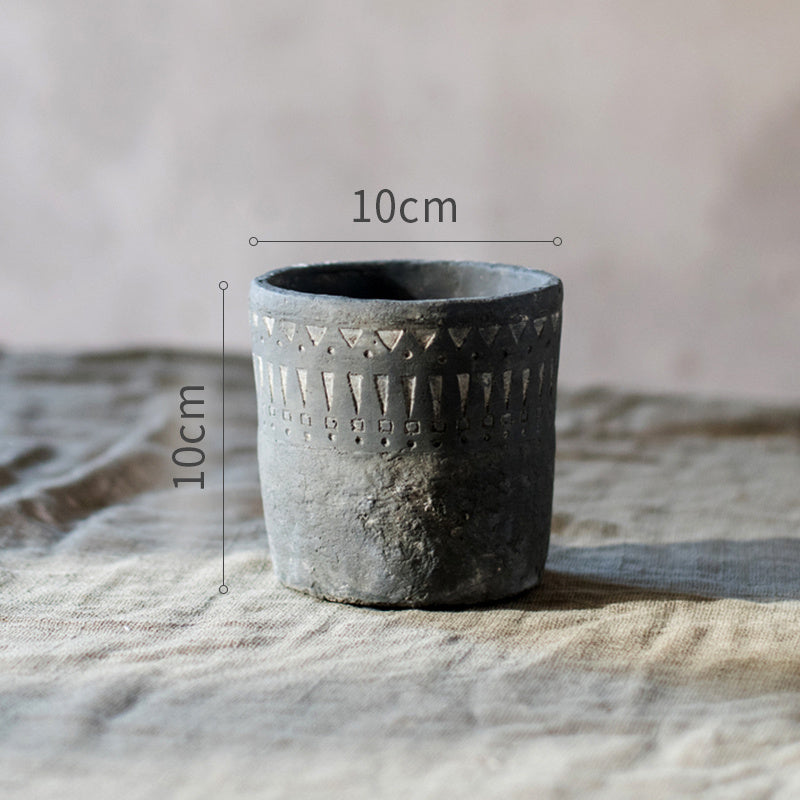 Black pottery cement decorative flower pot