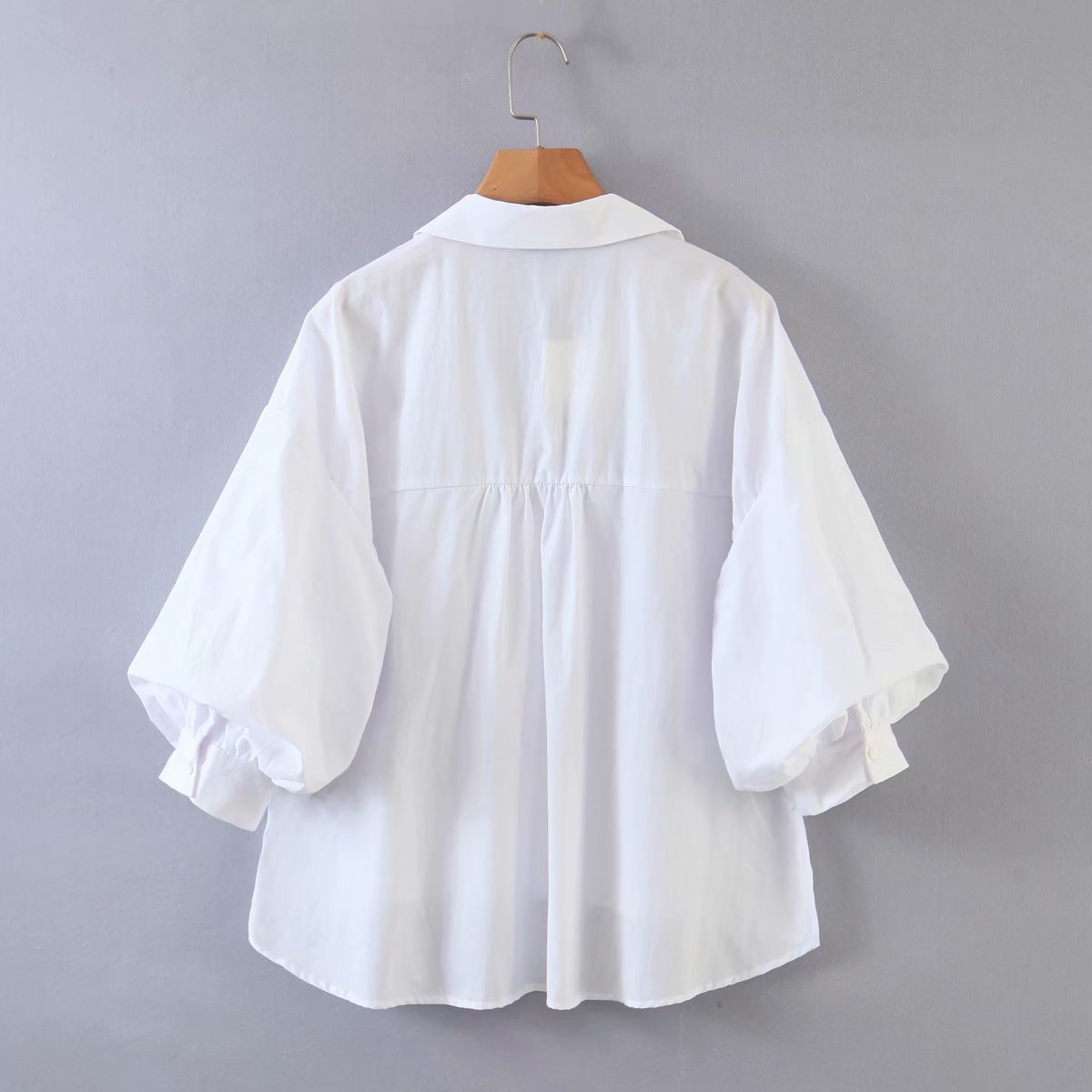 Women's Solid Balloon Sleeve Poplin Shirt Top