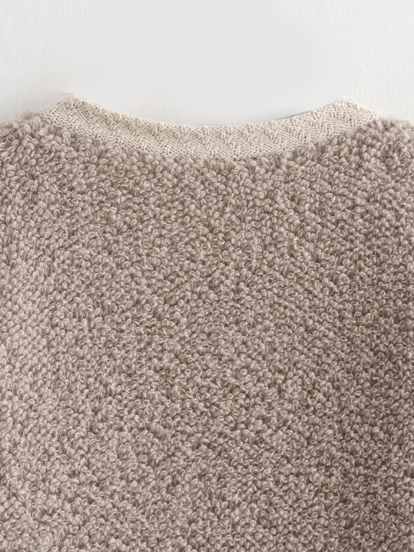 Women's Button-Decorated Terry Yarn Knitted Cardigan – Round Neck Coat