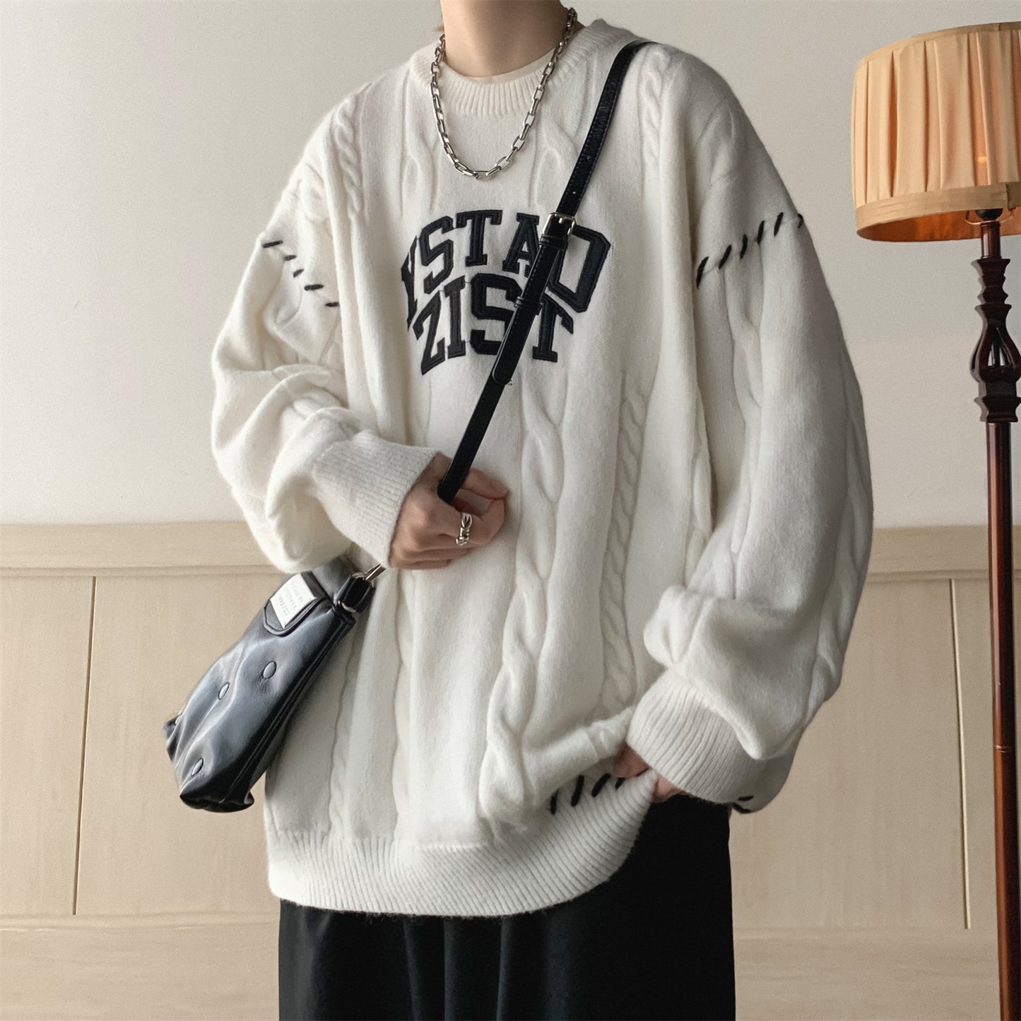 Men’s Thick Twist Knit Lazy Sweater – Warm Pullover Coat, 100% Polyester, Sizes M–2XL