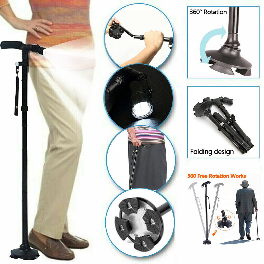 Collapsible Safety LED Walking Stick Adjustable Travel Hiking Cane Trekking Pole