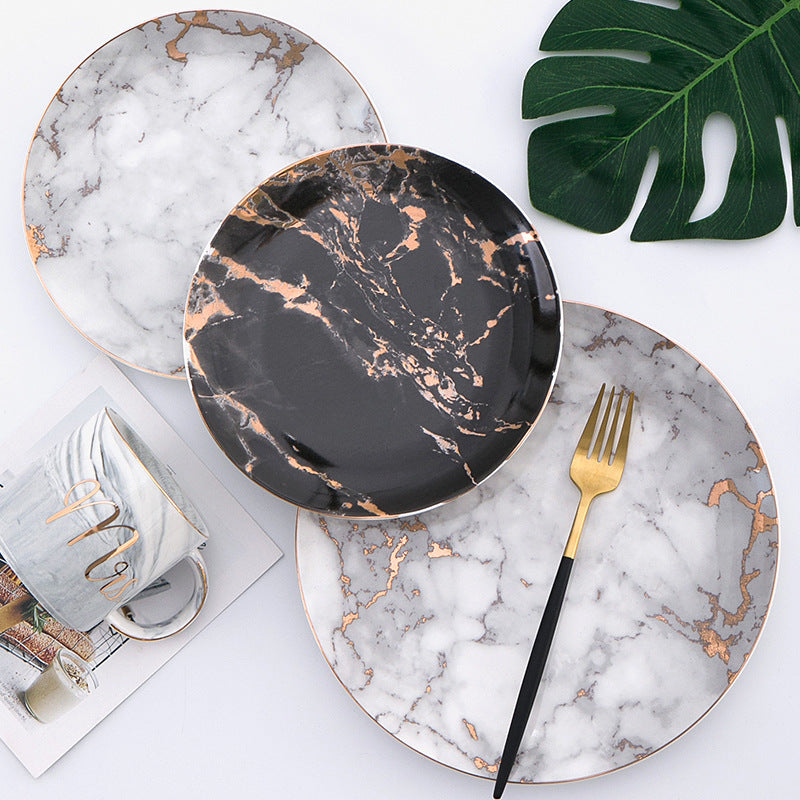 Western Ceramic Steak Plate – High-Temperature Fired Porcelain with Gold Trim