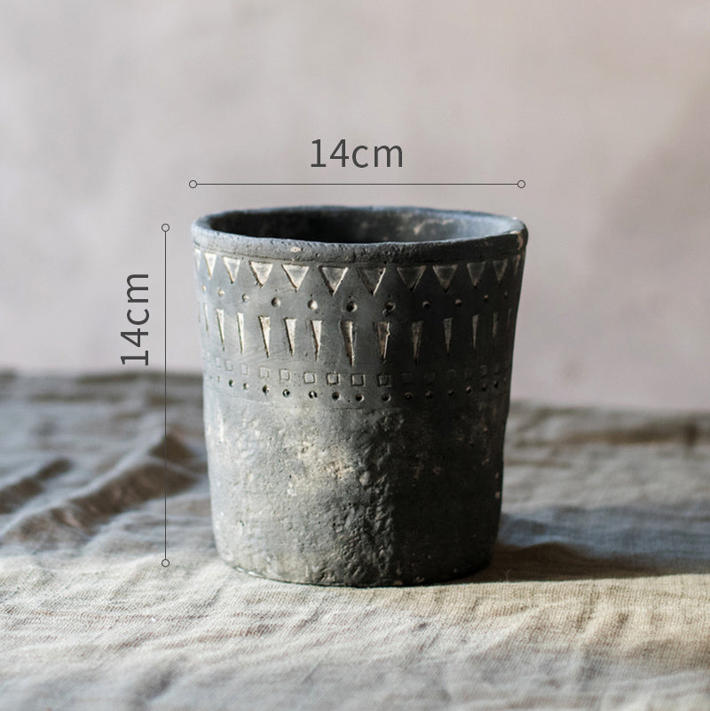 Black pottery cement decorative flower pot