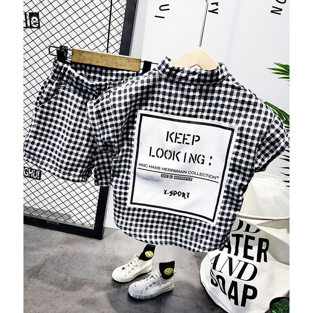 ๐ Kids Boys Short Sleeve Plaid Shirt Set