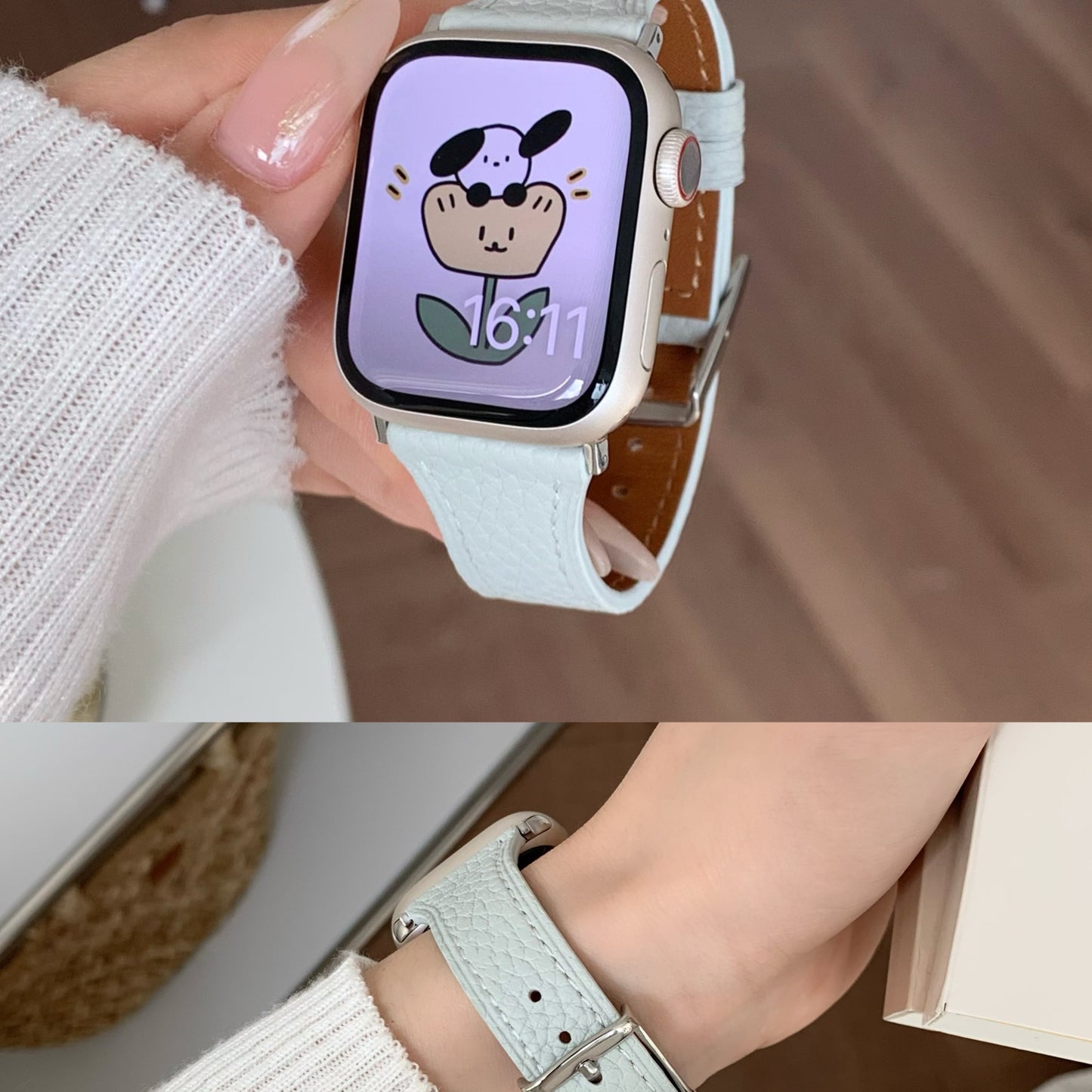 Square Buckle Lychee Leather Apple Watch Strap – Slim Fit & Stylish Upgrade