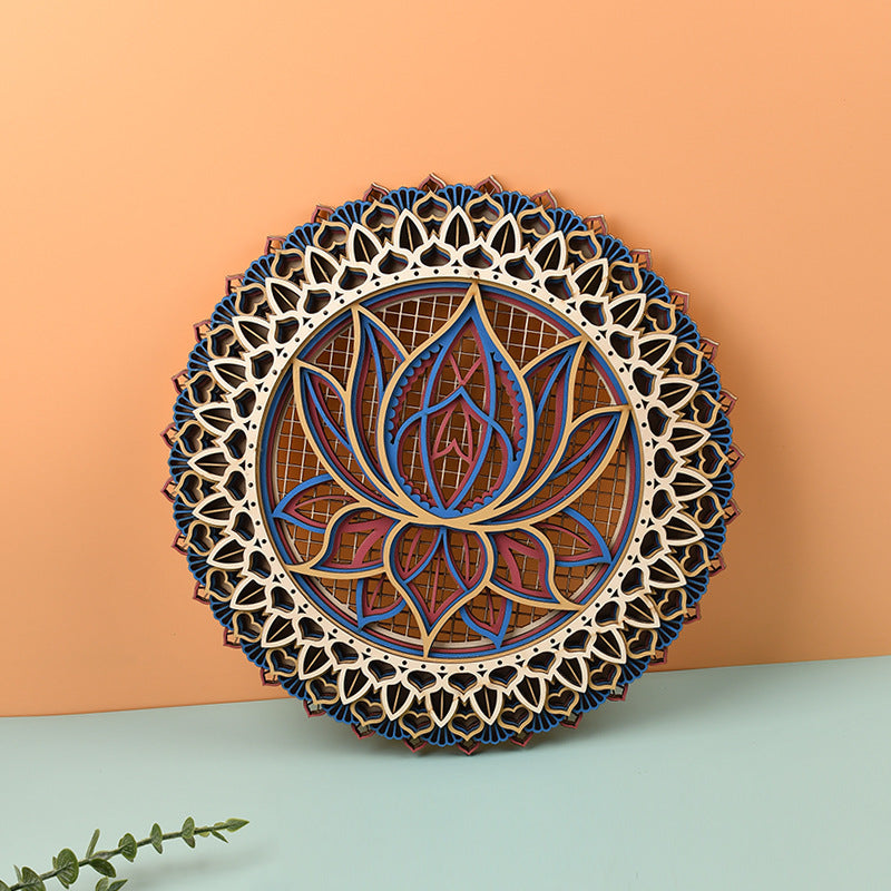 Wooden Mandala Lotus 5-layer Stitching Pendant Small Ornaments