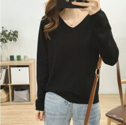 Loose Slimming V-neck Long-sleeved Sweater – Fresh & Sweet Korean Style