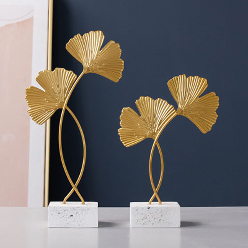 Light Luxury Ginkgo Leaf Terrazzo Base Metal Decorative Ornaments
