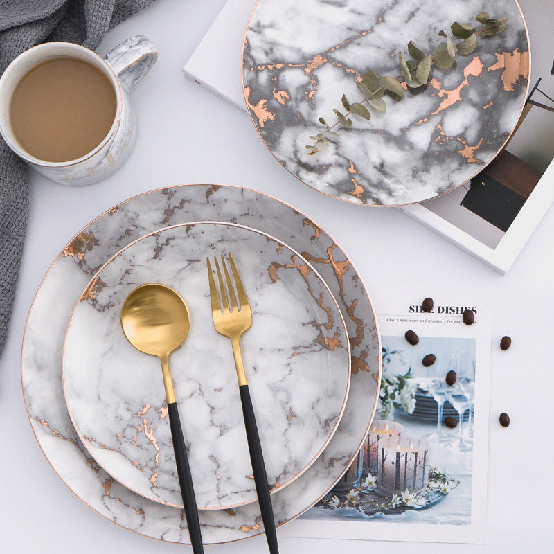 Western Ceramic Steak Plate – High-Temperature Fired Porcelain with Gold Trim