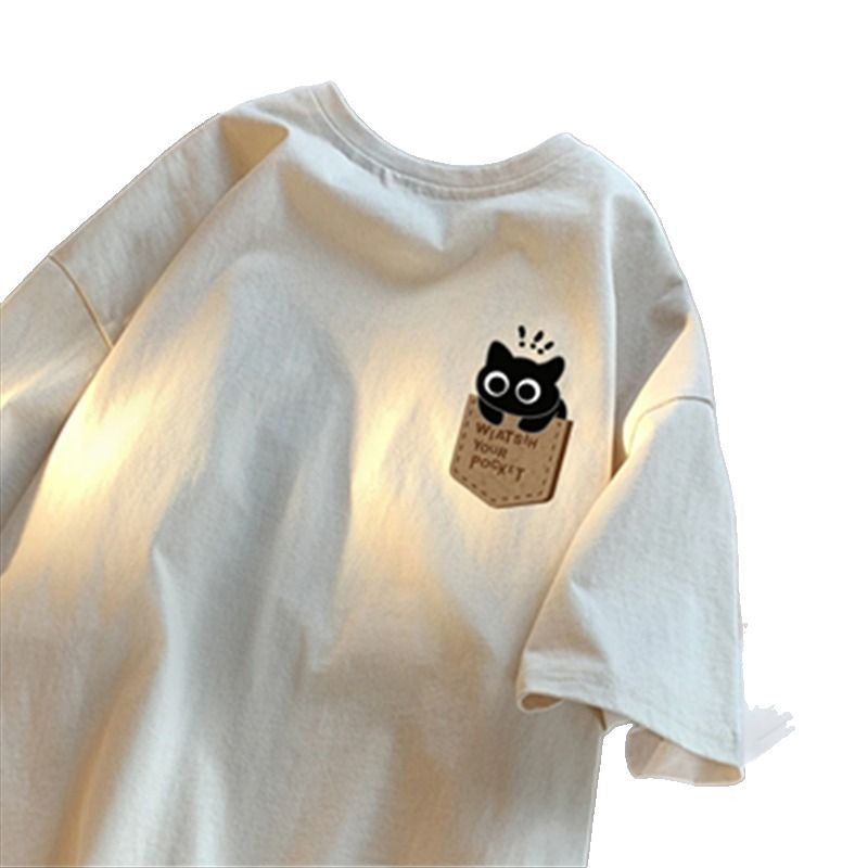 Printed All-Matching Heavy Cotton T-Shirt โ Casual Loose Fit for Teens