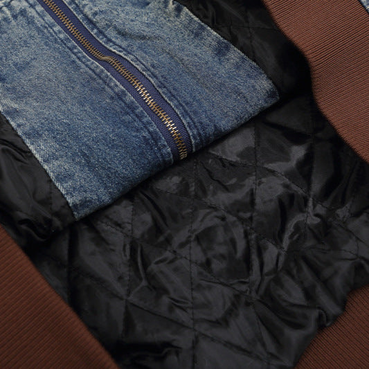 Letter Patch Embroidered Denim Baseball Cotton-padded Jacket Vintage
