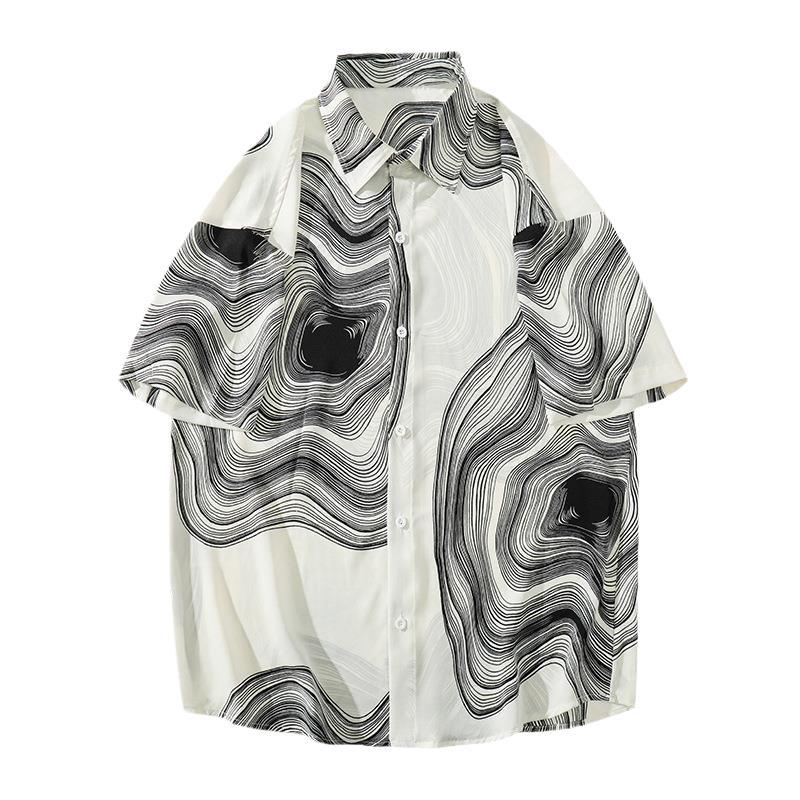 Summer Men’s Striped Shirt – Loose Fit, Short Sleeve, Non-Iron Casual Cardigan