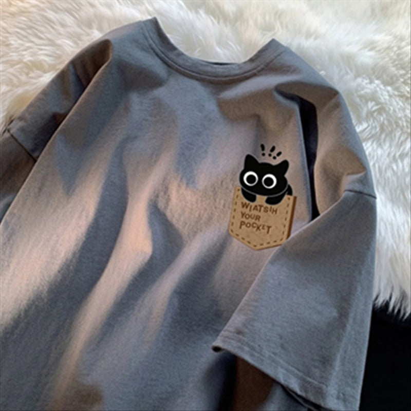 Printed All-Matching Heavy Cotton T-Shirt โ Casual Loose Fit for Teens