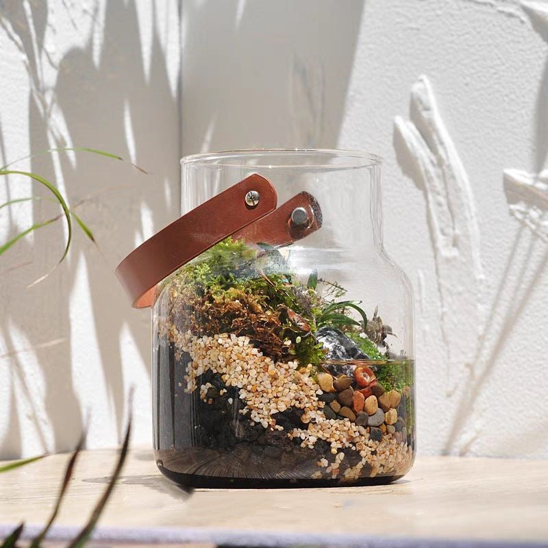 Home Leather Portable Glass Vase