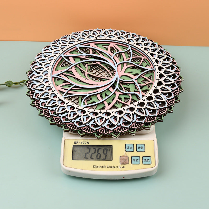 Wooden Mandala Lotus 5-layer Stitching Pendant Small Ornaments