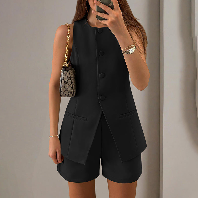 Women’s Summer 2-Piece Short Set – Sleeveless Vest Top & High-Waist Shorts