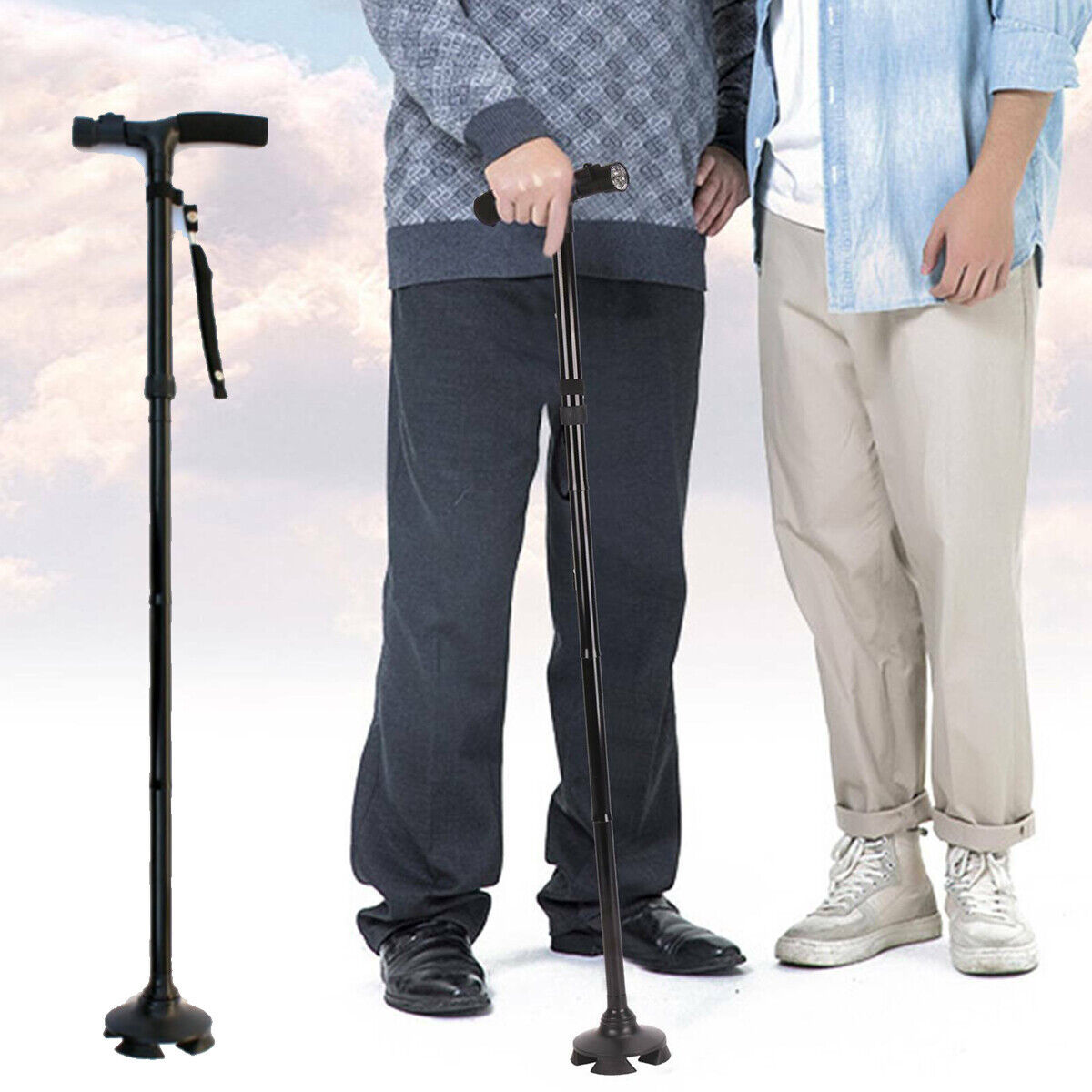 Collapsible Safety LED Walking Stick Adjustable Travel Hiking Cane Trekking Pole