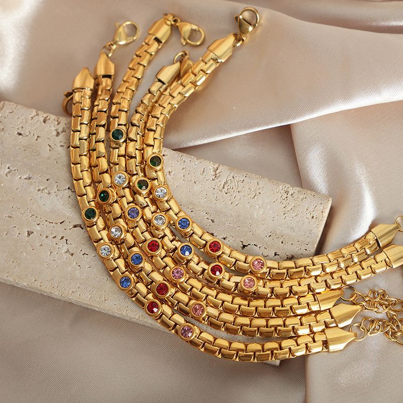 Light Luxury Personality Titanium Steel Diamond Titanium Steel Gold-plated Bracelet