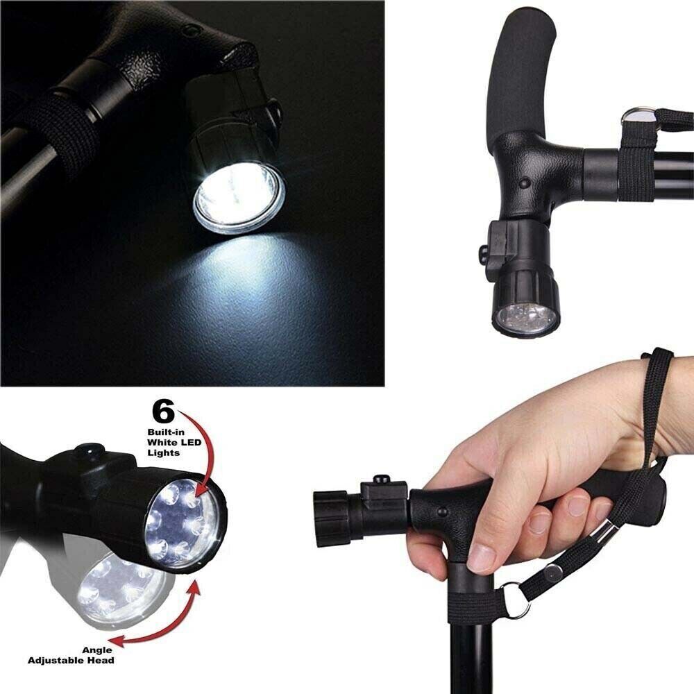 Collapsible Safety LED Walking Stick Adjustable Travel Hiking Cane Trekking Pole