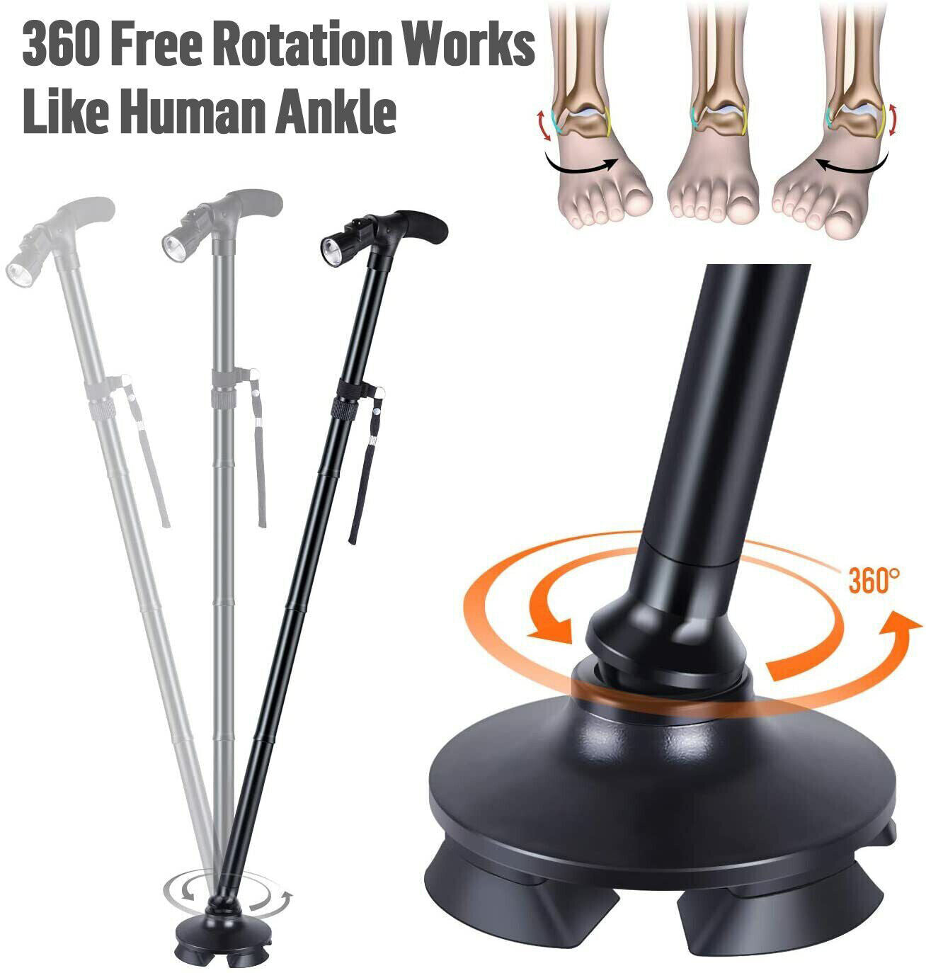 Collapsible Safety LED Walking Stick Adjustable Travel Hiking Cane Trekking Pole