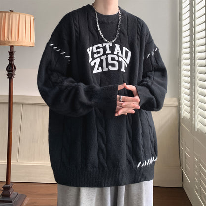 Men’s Thick Twist Knit Lazy Sweater – Warm Pullover Coat, 100% Polyester, Sizes M–2XL