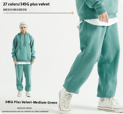 Solid Color Casual Velvet Sweatpants – Men's Ankle Banded Pants
