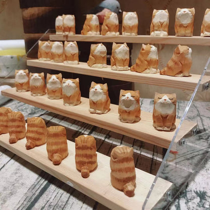Wood Carving Small Orange Cat Ornaments Handicrafts