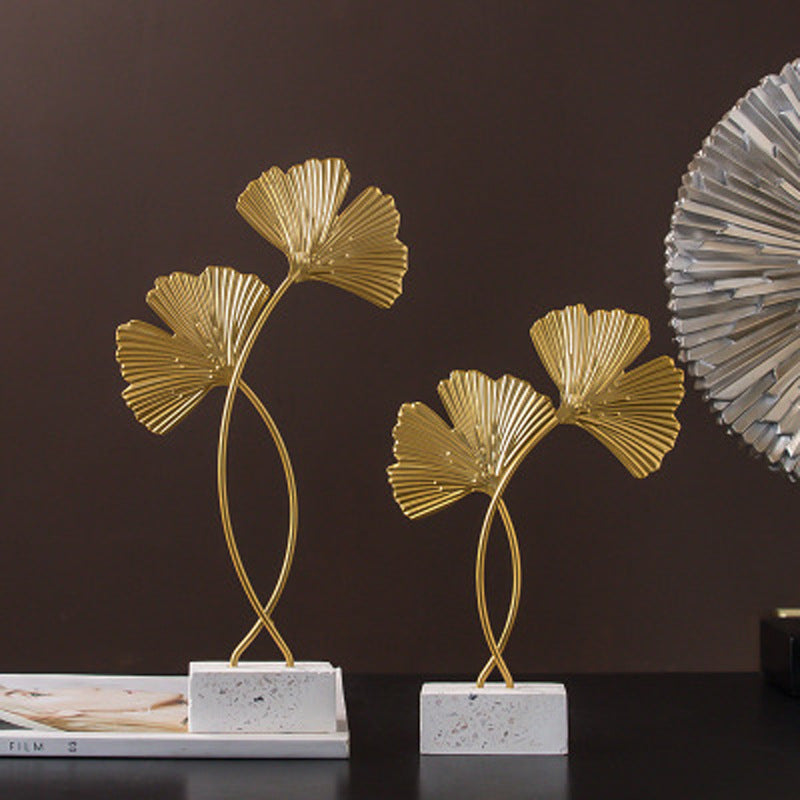 Light Luxury Ginkgo Leaf Terrazzo Base Metal Decorative Ornaments
