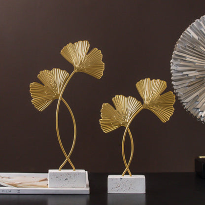 Light Luxury Ginkgo Leaf Terrazzo Base Metal Decorative Ornaments