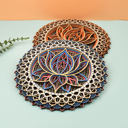 Wooden Mandala Lotus 5-layer Stitching Pendant Small Ornaments