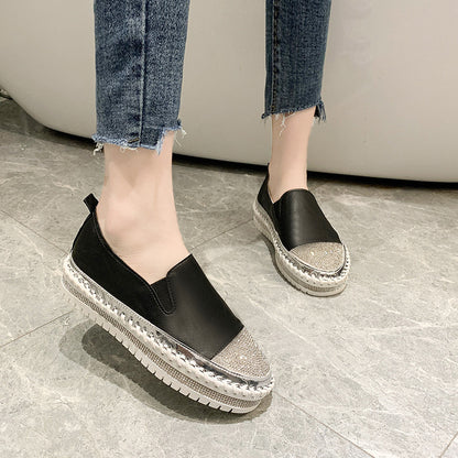 New round head rhinestone flat shoes