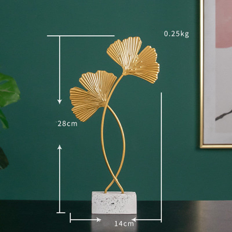 Light Luxury Ginkgo Leaf Terrazzo Base Metal Decorative Ornaments