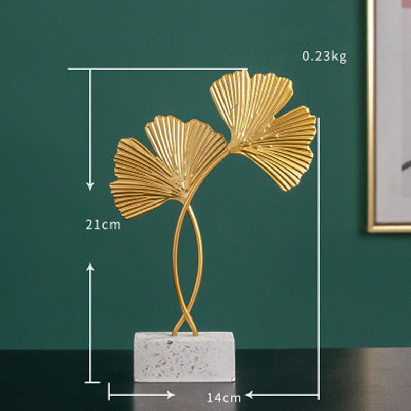Light Luxury Ginkgo Leaf Terrazzo Base Metal Decorative Ornaments