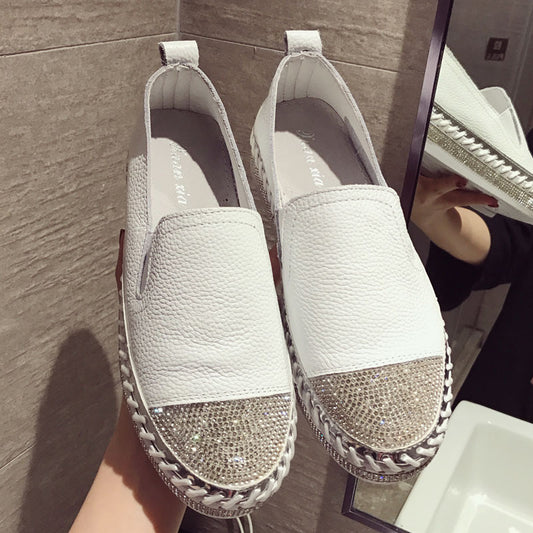 New round head rhinestone flat shoes